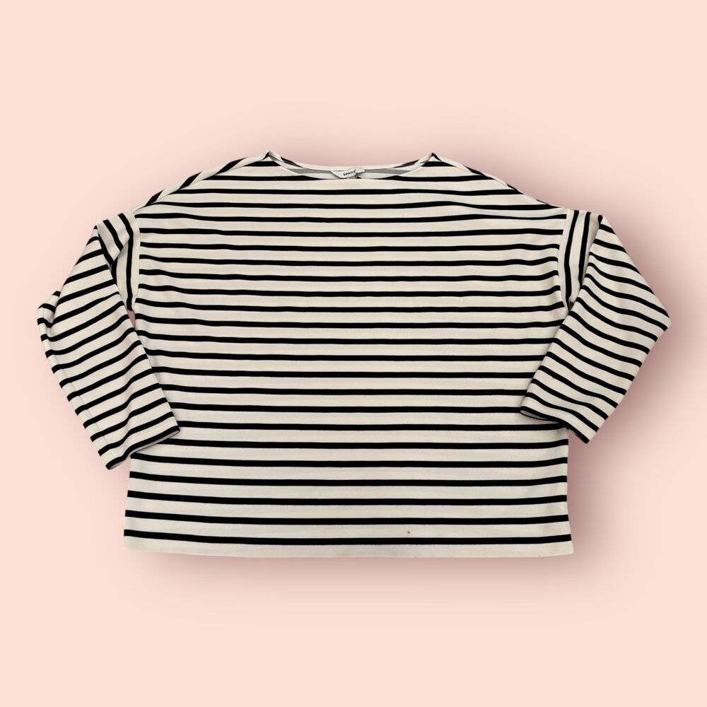 SPANX Black and White Striped Long Sleeve Tee